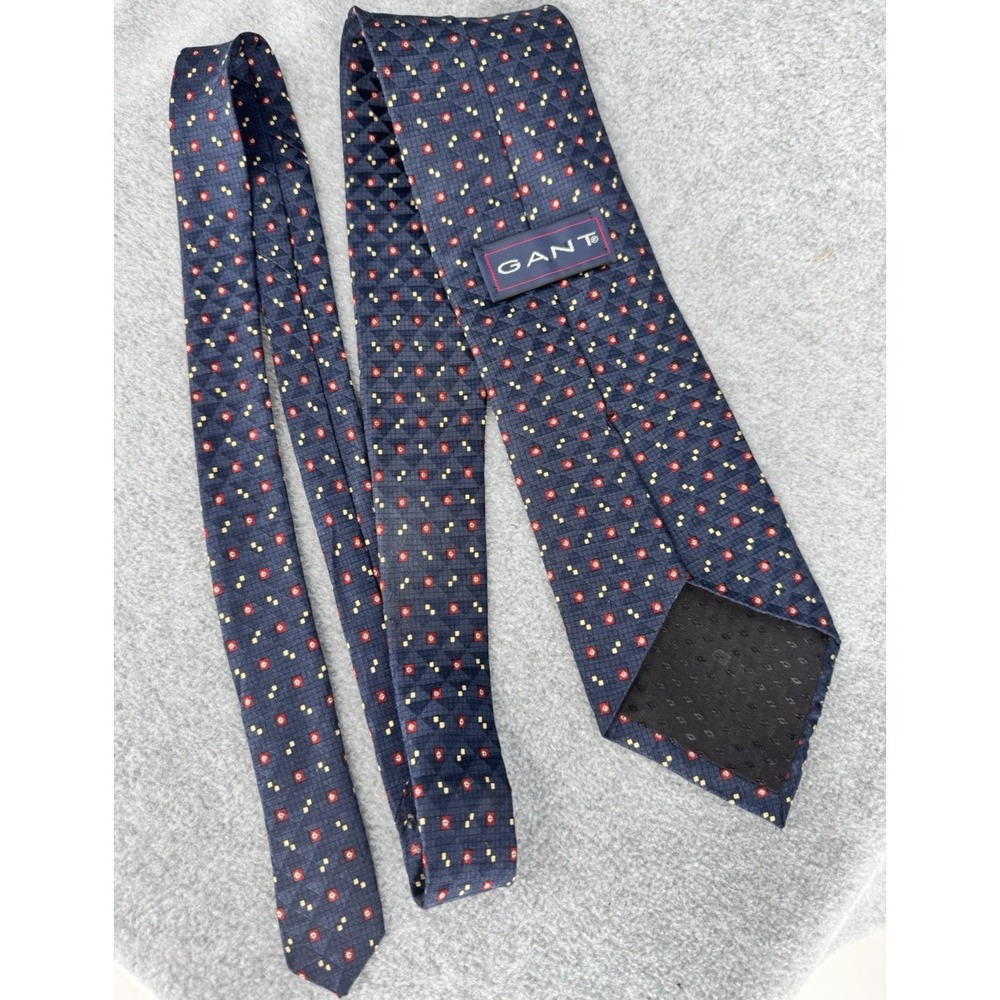 GANT Men's 100% Silk Necktie Navy Blue Geometric Pattern Classic Dress Tie